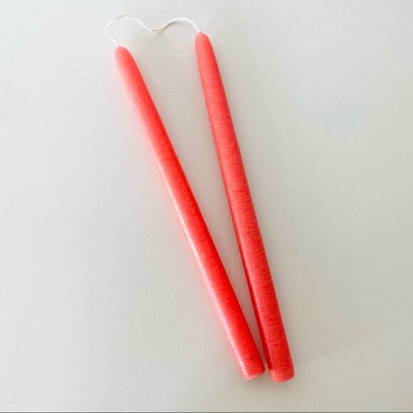 NEW ANTHROPOLOGIE Salmon Pink 11” Classic Paraffin Wax Taper Candle Sticks S/2 - Picture 2 of 5